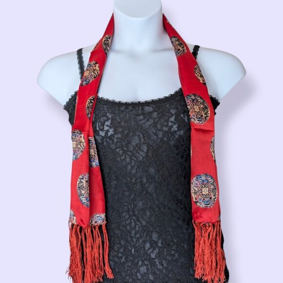 Vintage Silk Rectangular Fringe Scarf - Picture 2 of 5